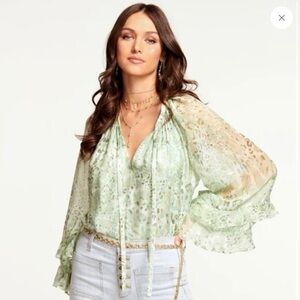 Ramy Brook Printed Reed Tie Front Long Sleeve Silk Blend Blouse
Ramy Small